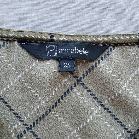 Annabelle Olive Plaid Print Blouse XS V-neck boho tunic 3/4 bell ruffle sleeve - Picture 3 of 11